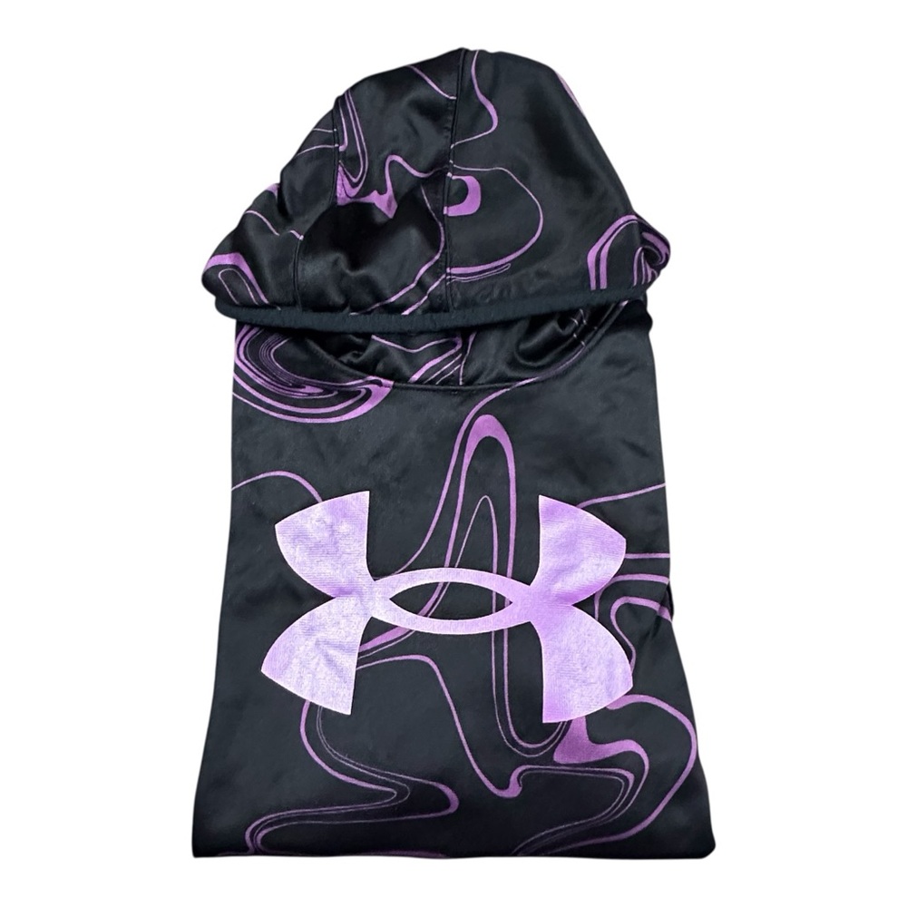 Under Armour Girls’ Hoodie – Black & Purple Swirl Print – Youth Large